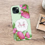 Trendy Girly Vintage Floral Peony Monogrammed iPhone 13 Case
