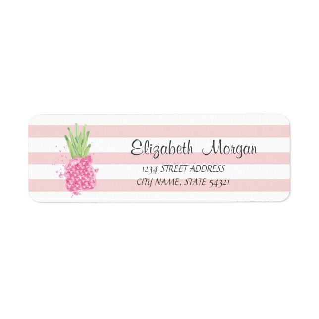 Trendy Girly Watercolor Pineapple,Stripes  Label (Front)