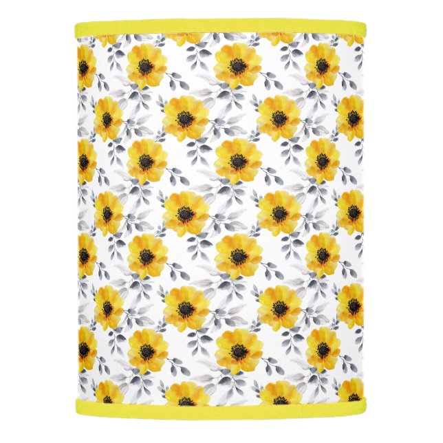Trendy Girly Yellow Flowers Pattern Lamp Shade (Front)