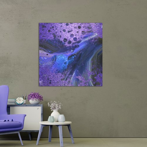 Trendy Glam Abstract Purple Glitter Marble Paint Canvas Print