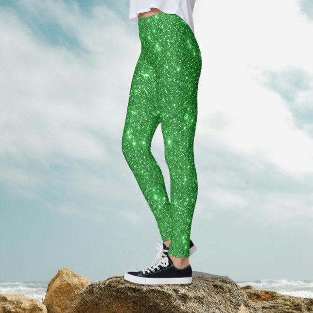 Trendy Glam Irish Green Sparkle Shimmer Glitter Leggings (Creator Uploaded)