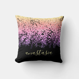 Trendy Glam Multicolor Glittery Sparkling Throw Pillow