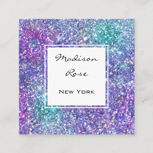Trendy Glam Purple Blue  Green Glitter Sparkles Square Business Card