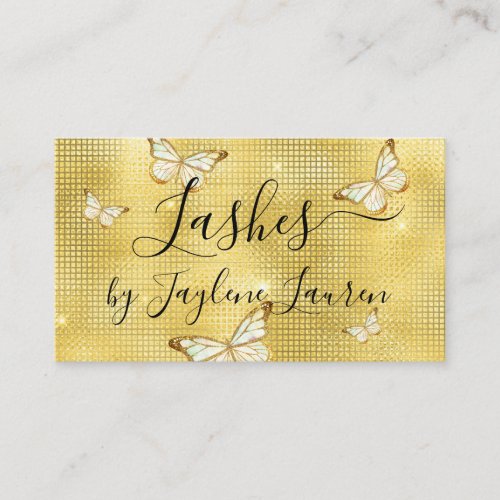 Trendy Glam Yellow Gold Luxury Butterfly Lashes Business Card