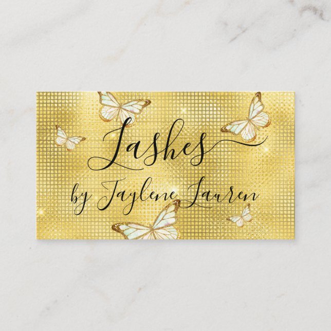 Trendy Glam Yellow Gold Luxury Butterfly Lashes Business Card (Front)