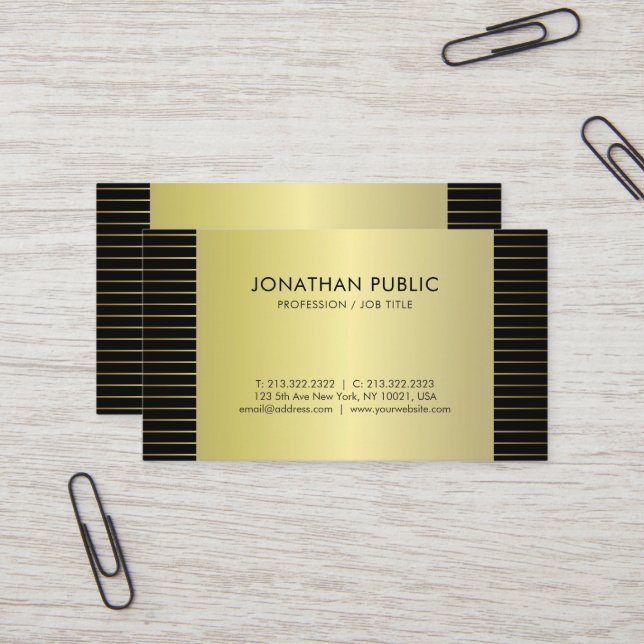 Trendy Glamorous Gold Look Design Plain Luxury Business Card (Front/Back In Situ)