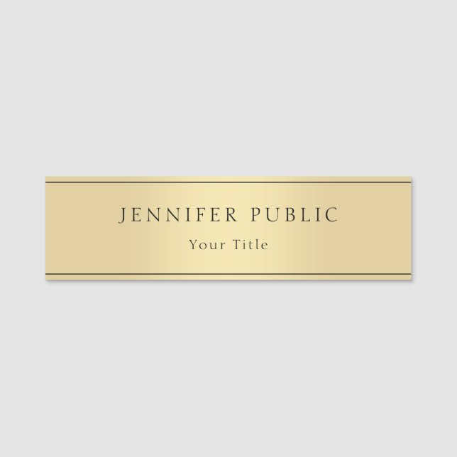 Trendy Glamorous Gold Look Modern Template Name Tag (Front)