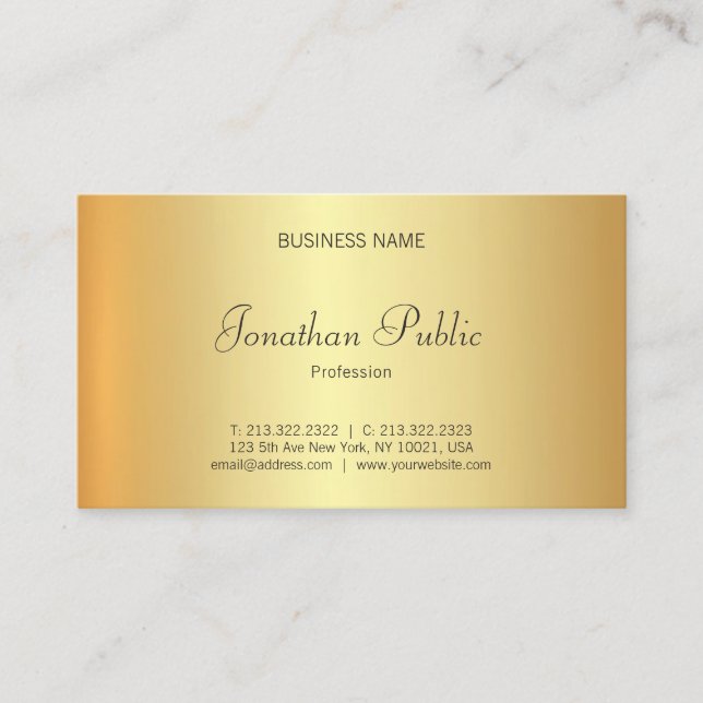 Trendy Glamorous Gold Look Professional Elegant Business Card (Front)