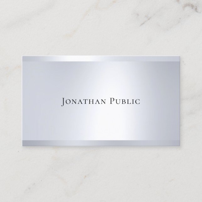 Trendy Glamorous Silver Look Elegant Modern Plain Business Card (Front)