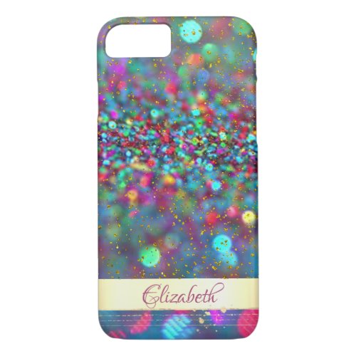 Trendy  Glitter Bokeh  Gold Confetti_ Personalized iPhone 87 Case