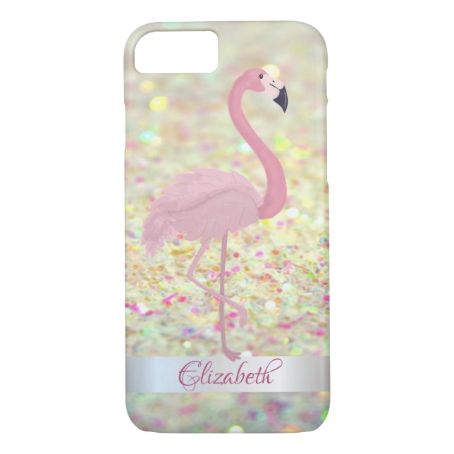 Trendy  Glitter Bokeh  Pink Flamingo- Personalized Case-Mate iPhone Case (Back)