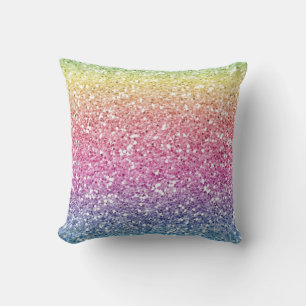 Trendy Glitter Colorful Ombre Throw Pillow