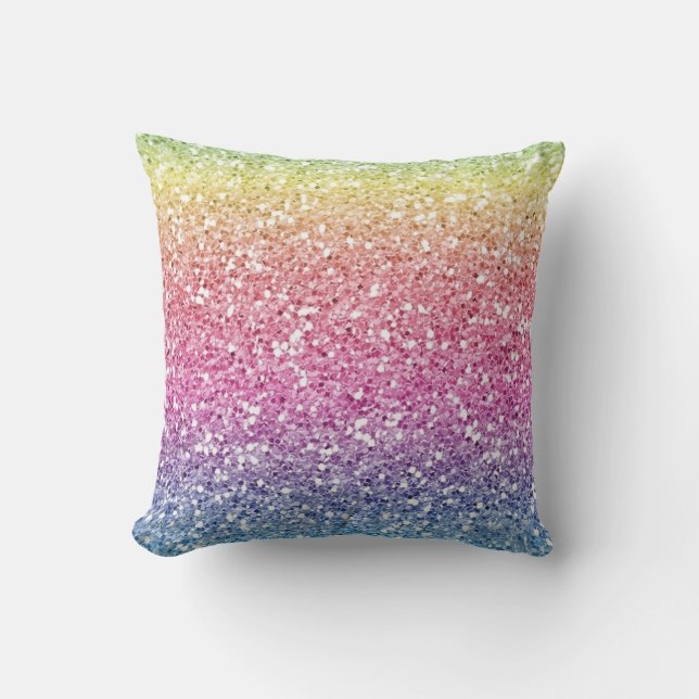 Trendy Glitter Colorful Ombre Throw Pillow (Front)