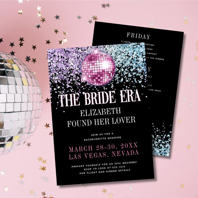 Trendy Glitter Disco Bride Era Bachelorette Party Invitation (Creator Uploaded)