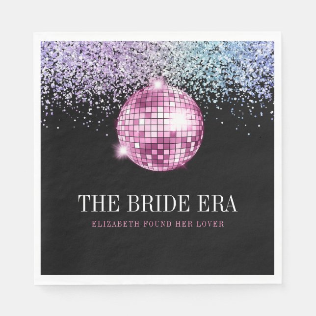 Trendy Glitter Disco Bride Era Bachelorette Party Napkins (Front)