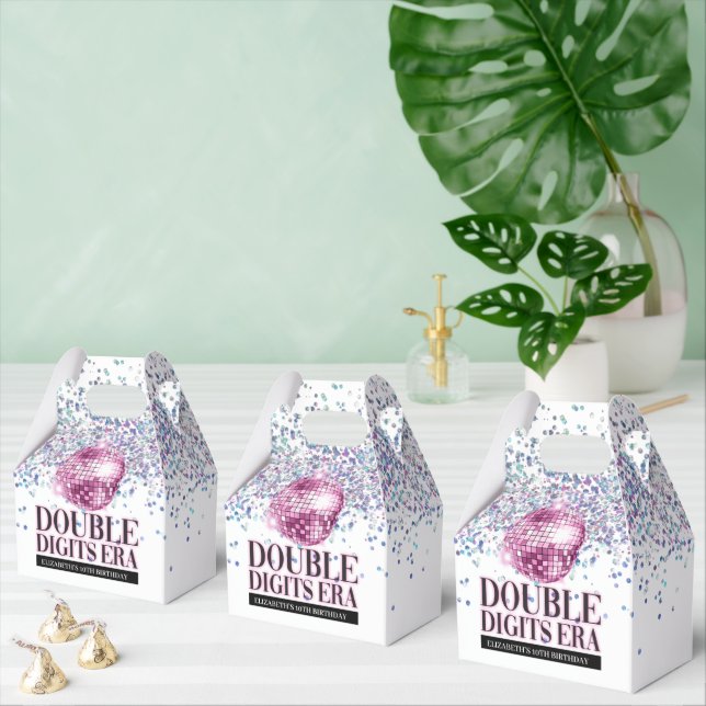 Trendy Glitter Disco Double Digits Era Birthday Favor Boxes (Multiple)