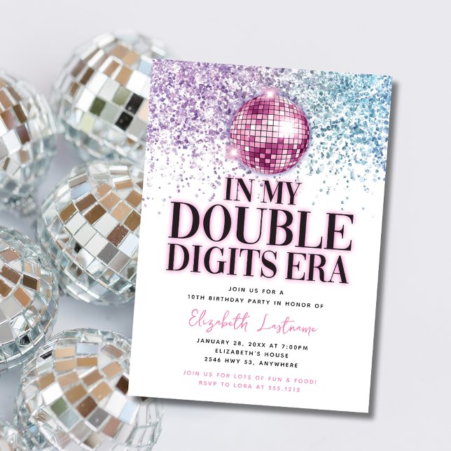Trendy Glitter Disco Double Digits Era Birthday Invitation (Creator Uploaded)