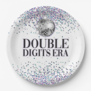 Trendy Glitter Disco Double Digits Era Birthday Paper Plates