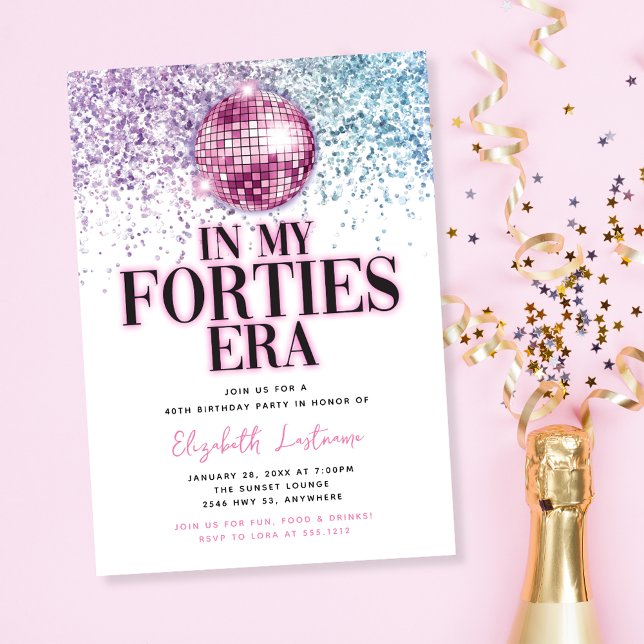 Trendy Glitter Disco Forties Era 40th Birthday Invitation (Trendy Glitter Disco Forties Era 40th Birthday Invitation)