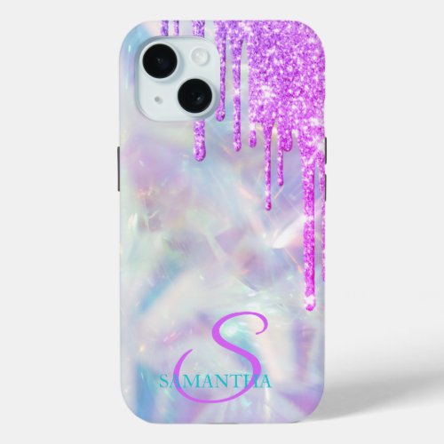 Trendy Glitter Drips Ombre Cool Holographic iPhone 15 Case