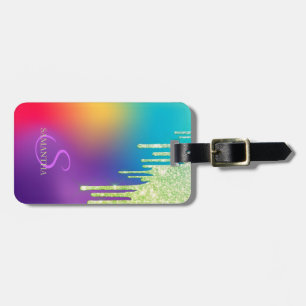 Trendy Glitter Drips Ombre Holographic Luggage Tag