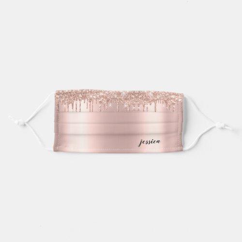 Trendy Glitter Drips Rose Gold Custom Name Adult Cloth Face Mask