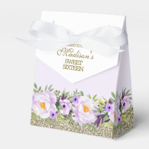 Trendy Glitter Gold Floral Sweet 16 Favor Boxes
