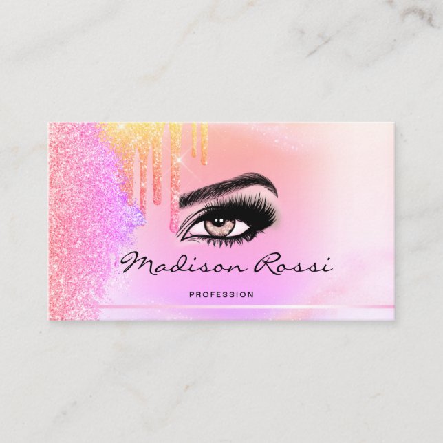 Trendy Glitter Holographic drips Lashes marble Business Card (Front)
