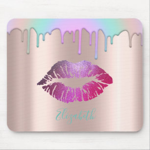 Trendy Glitter Lips Rainbow Drips Mouse Pad