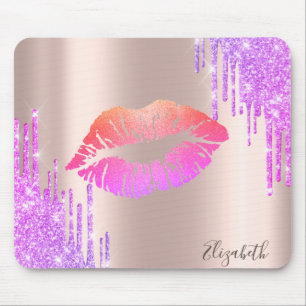 Trendy Glitter Lips Rose Gold Glitter Drips Mouse Pad