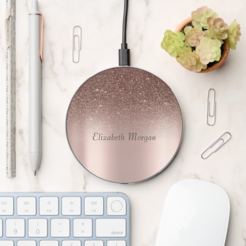 Trendy Glitter Ombre Rose Gold   Wireless Charger