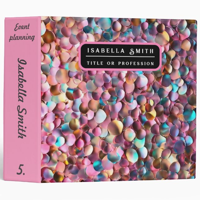 Trendy Glitter Opal Holographic Collection 3 Ring Binder (Front/Spine)
