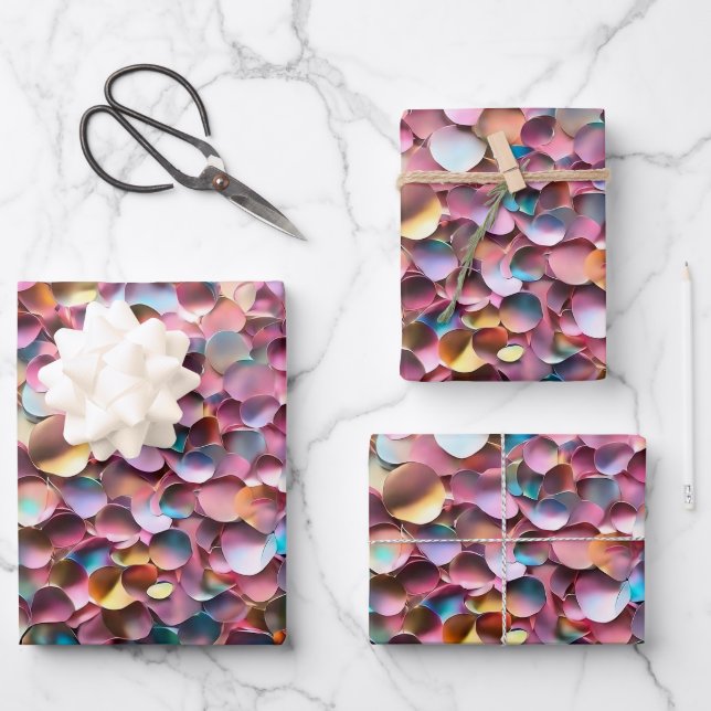 Trendy Glitter Opal Holographic Collection Wrapping Paper Sheets (Front)