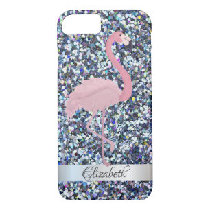 Trendy  Glitter Pink Flamingo- Personalized iPhone 8/7 Case