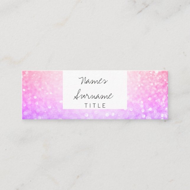 Trendy Glitter Pink Purple Mini Business Card (Front)