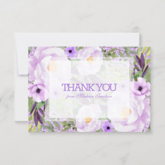 Trendy Glitter Purple Floral Sweet 16 Thank You Card