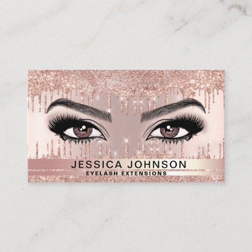 Trendy Glitter Rose gold drips Lashes Business Card