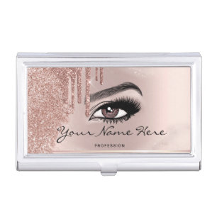 Trendy Glitter Rose gold drips Lashes Business Card Case