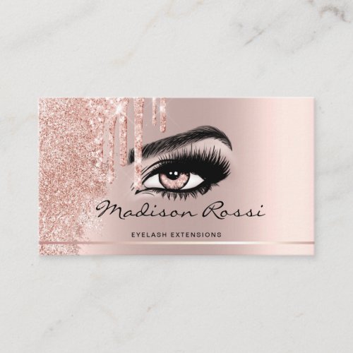 Trendy Glitter Rose gold drips Lashes marble Business Card