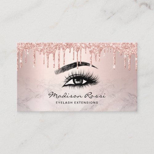 Trendy Glitter Rose gold drips Lashes marble Business Card