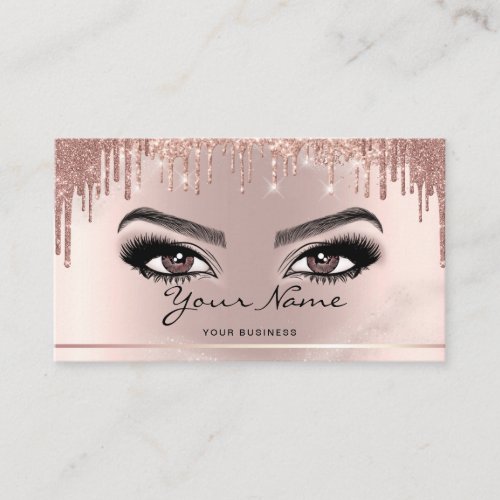Trendy Glitter Rose gold drips Lashes script Business Card