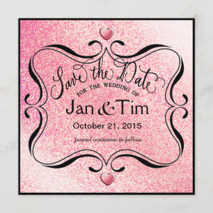 Trendy Glitter Shimmer Save the Date pink black