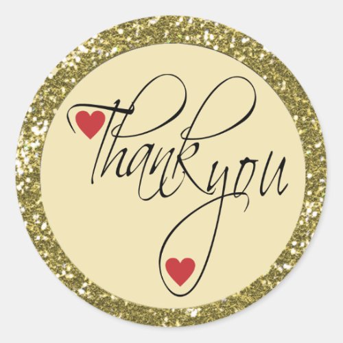 Trendy Glitter Thank You Stickers  Gold
