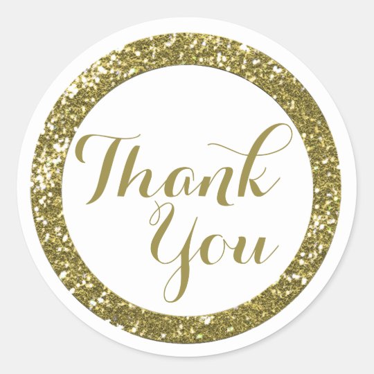 Trendy Glitter Thank You Stickers:Gold Classic Round Sticker | Zazzle.com