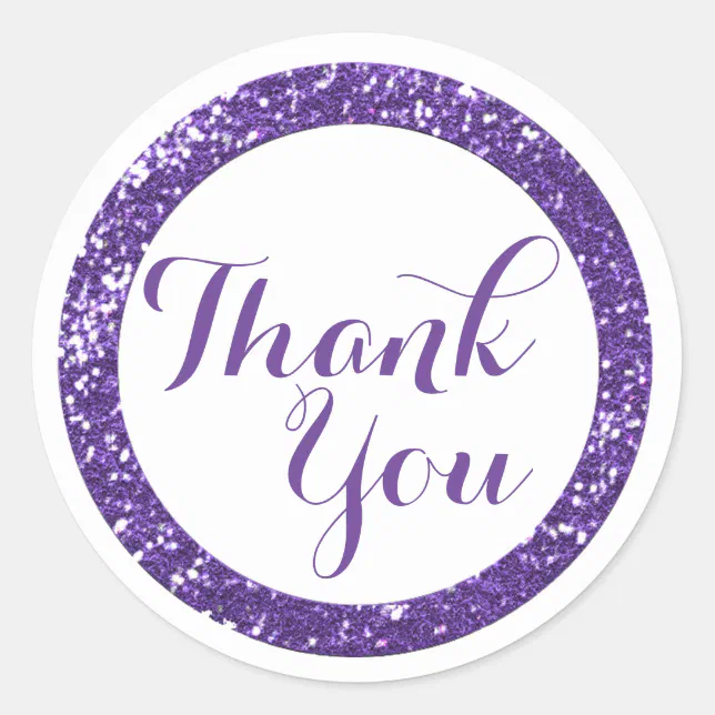 Trendy Glitter Thank You Stickers:Purple Classic Round Sticker | Zazzle