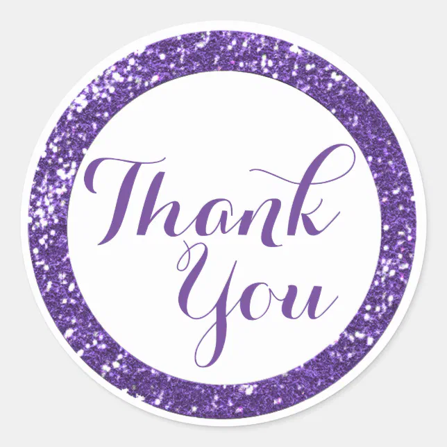 Trendy Glitter Thank You Stickers:Purple Classic Round Sticker | Zazzle