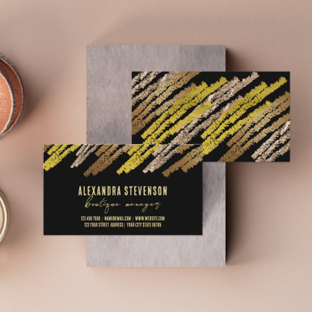 Trendy Glittery Foil Gold Brush Strokes On Black 