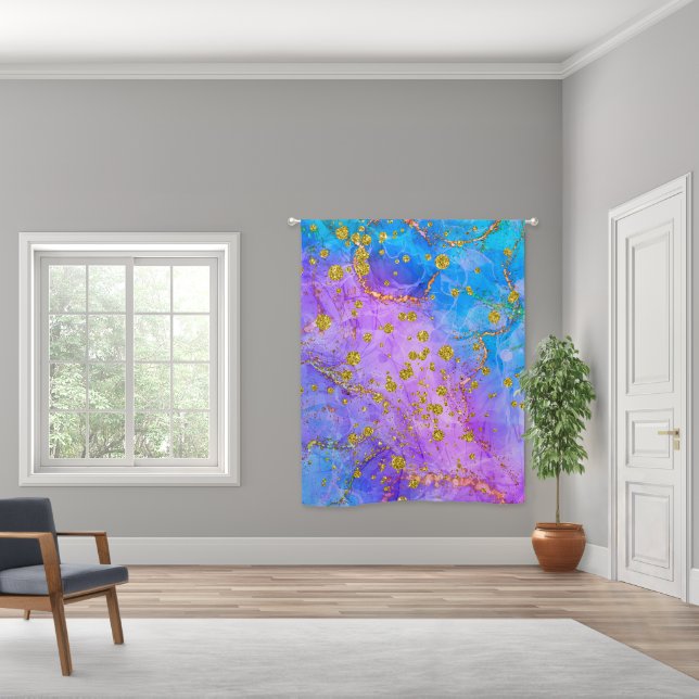 Trendy Glitzy Modern Abstract Purple Teal Blackout Curtains (Wide)