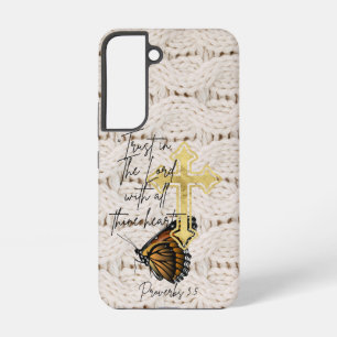 Trendy Godly Knitwear Brown Butterfly Cross Samsung Galaxy S22 Case