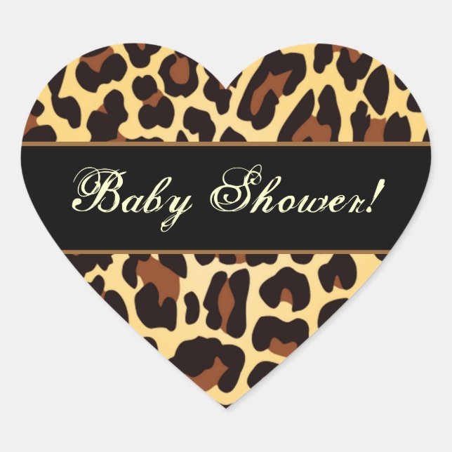 Trendy Gold and Black Leopard Babyl Shower Heart Sticker (Front)